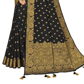 Black woven chanderi silk saree with blouse 3