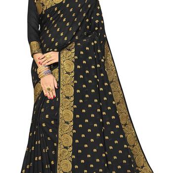 Black woven chanderi silk saree with blouse 4