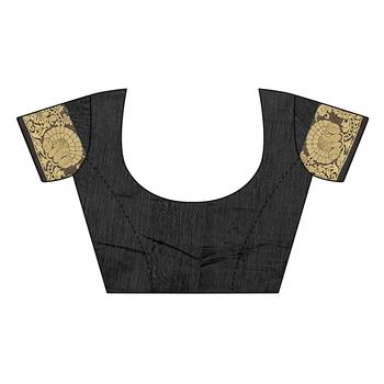 Black woven chanderi silk saree with blouse 5