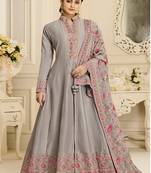 Grey Color Embroidered Satin Silk Suit