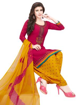 red printed synthetic unstitched salwar with dupatta 1