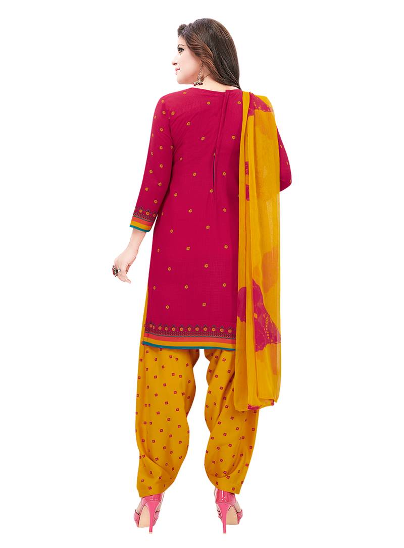 red printed synthetic unstitched salwar with dupatta