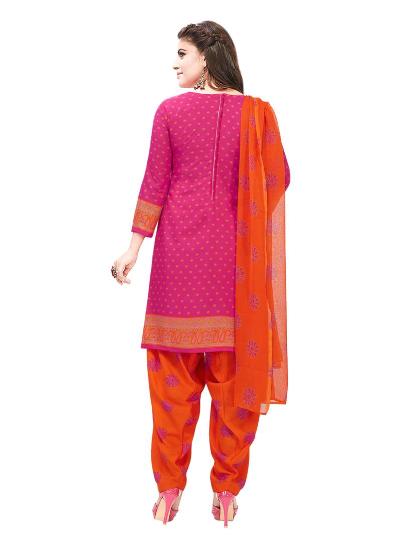 magenta printed synthetic unstitched salwar with dupatta