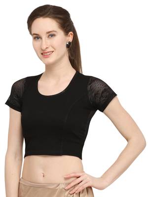 Black Self Designed Lycra Stratchable Blouse 2