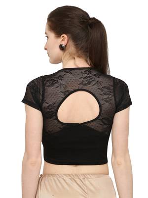 Black Self Designed Lycra Stratchable Blouse 3