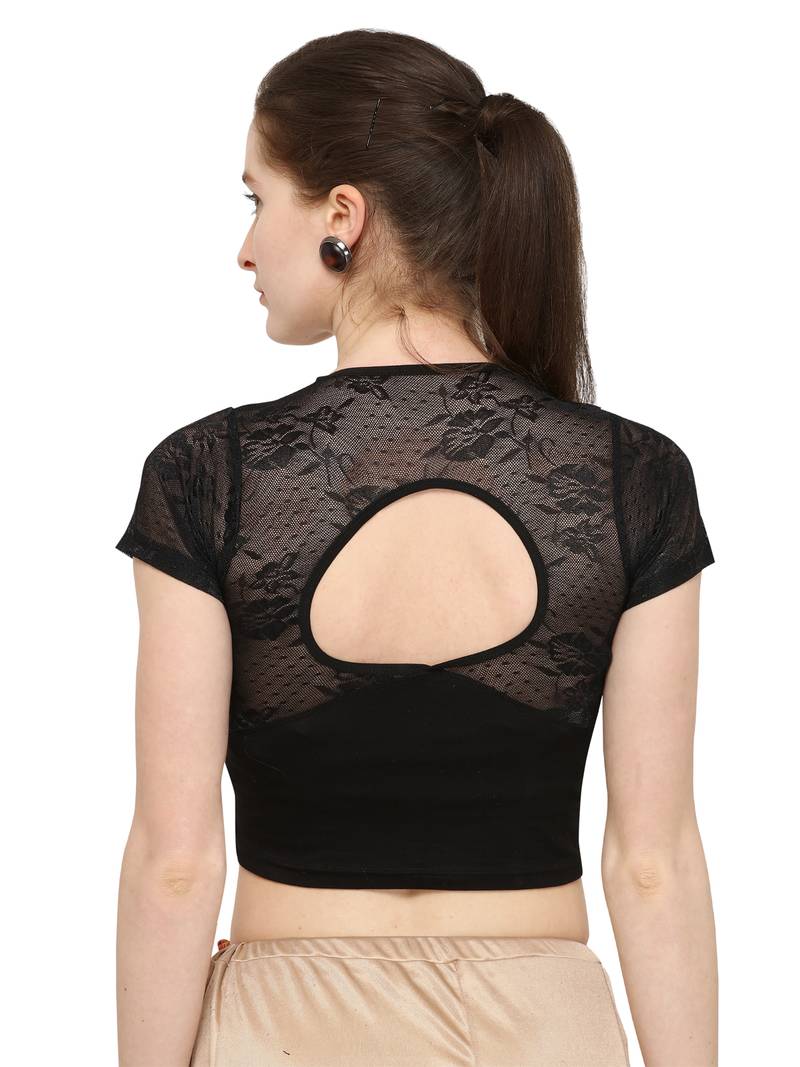Black Self Designed Lycra Stratchable Blouse