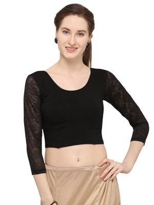 Black Self Designed Lycra Stratchable Blouse 1