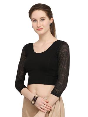 Black Self Designed Lycra Stratchable Blouse 2