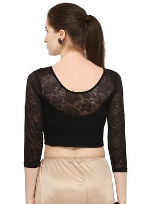 Black Self Designed Lycra Stratchable Blouse 3