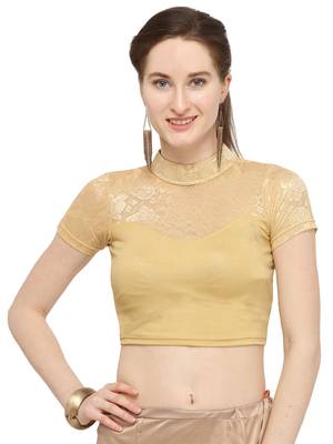 Gold Self Designed Lycra Stratchable Blouse 1