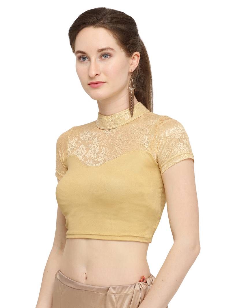 Gold Self Designed Lycra Stratchable Blouse