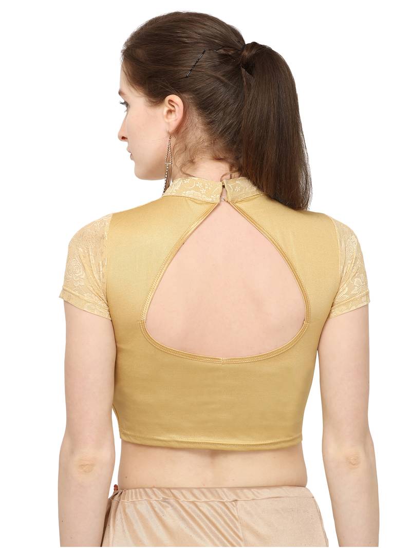 Gold Self Designed Lycra Stratchable Blouse