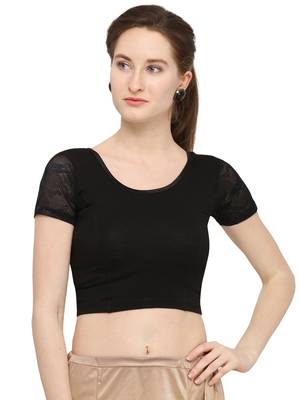 Black Self Designed Lycra Stratchable Blouse 1
