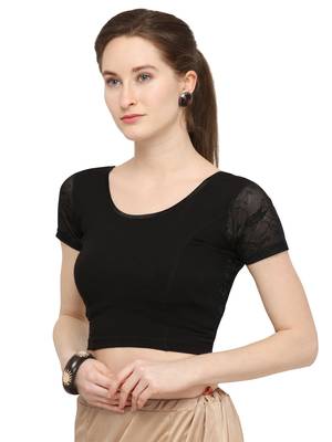 Black Self Designed Lycra Stratchable Blouse 2