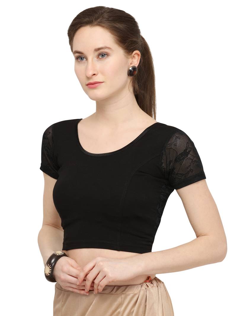 Black Self Designed Lycra Stratchable Blouse