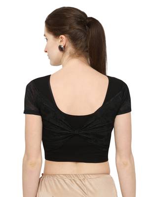 Black Self Designed Lycra Stratchable Blouse 3