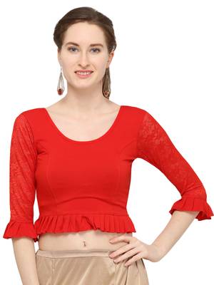 Red Self Designed Lycra Stratchable Blouse 1