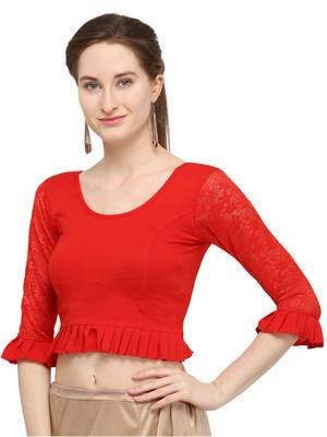 Red Self Designed Lycra Stratchable Blouse 2