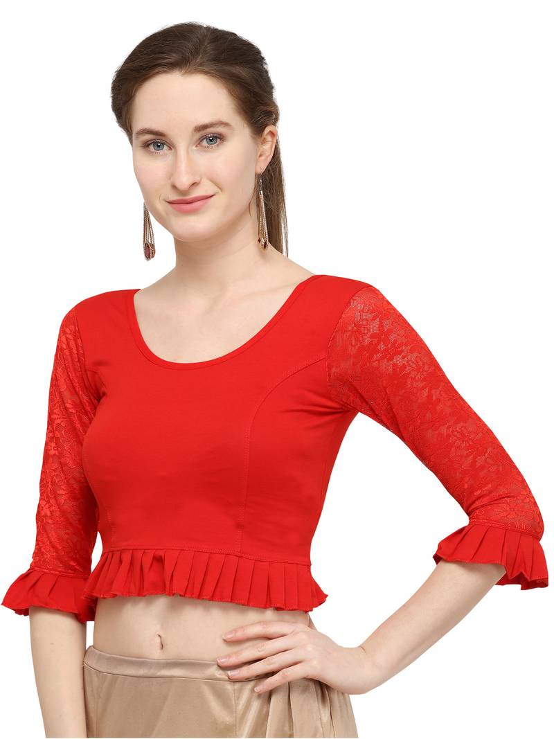 Red Self Designed Lycra Stratchable Blouse