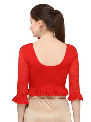 Red Self Designed Lycra Stratchable Blouse 3