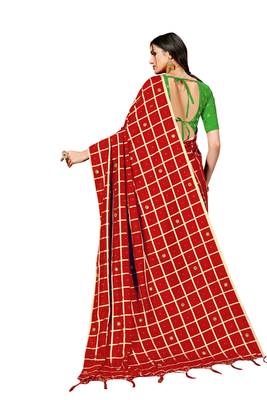 Red Woven Art Silk Saree With Blouse 2