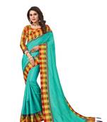 Sea green plain fancy fabric saree with blouse