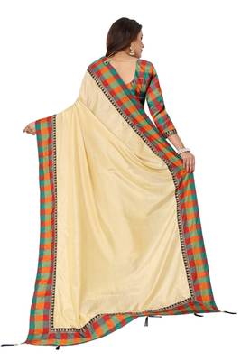 Cream plain fancy fabric saree with blouse 3