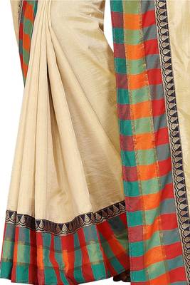 Cream plain fancy fabric saree with blouse 4