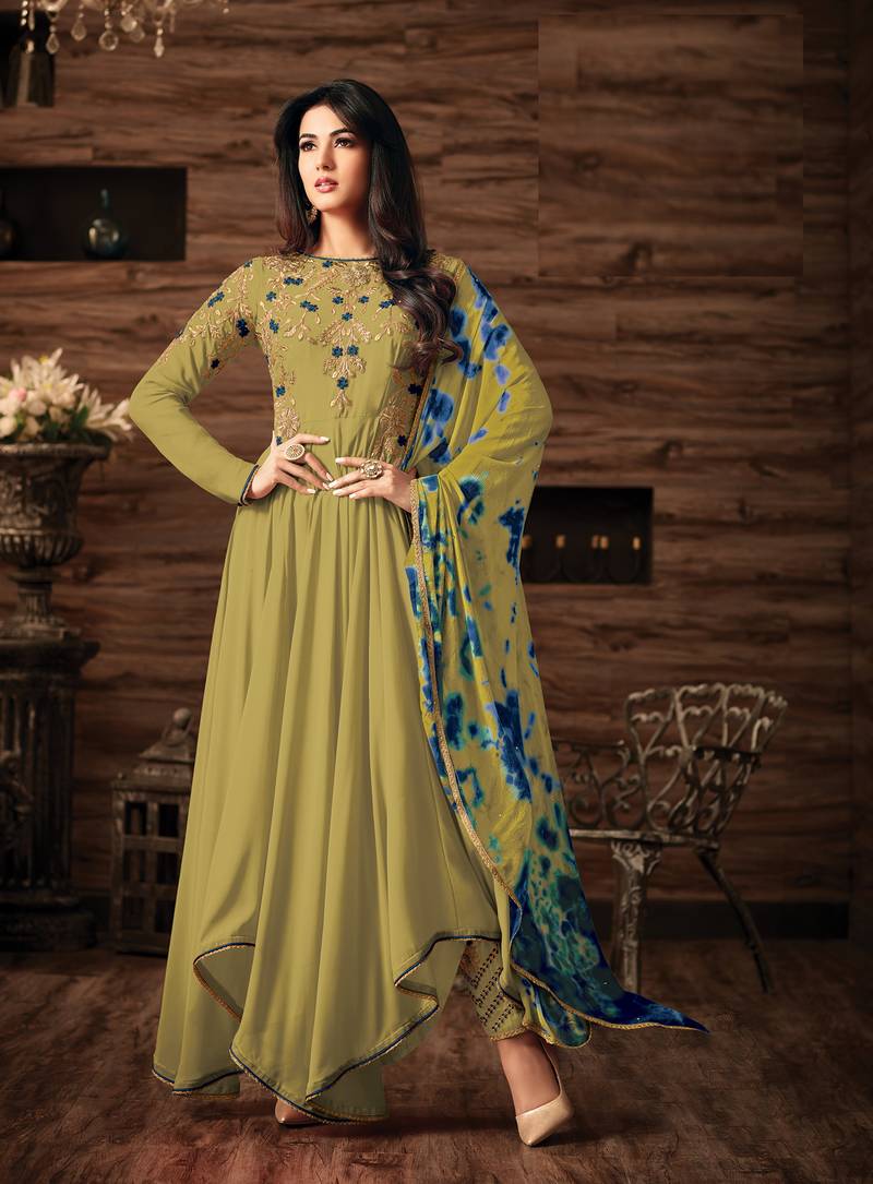 Green Embroidered Georgette Salwar