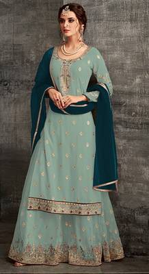 Sky-blue embroidered faux georgette salwar 1