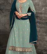 Sky-blue embroidered faux georgette salwar