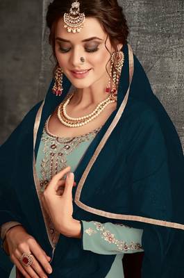 Sky-blue embroidered faux georgette salwar 2
