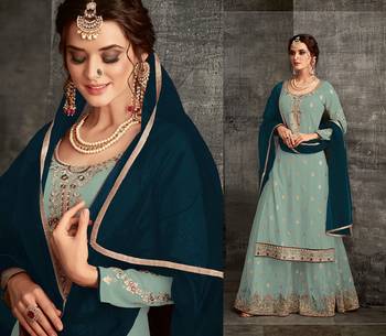 Sky-blue embroidered faux georgette salwar 3
