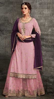 Light-purple embroidered faux georgette salwar 1