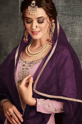 Light-purple embroidered faux georgette salwar 2