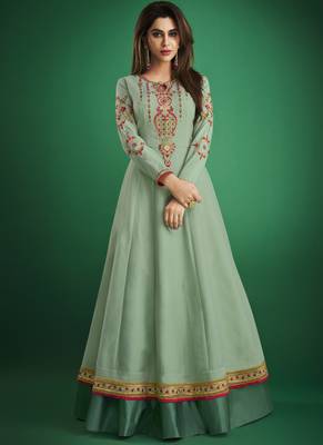 Sea-green embroidered jacquard islamic-tunics 1
