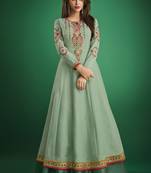 Sea-green embroidered jacquard islamic-tunics