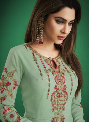 Sea-green embroidered jacquard islamic-tunics 2