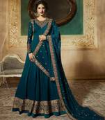 Dark-Sky-Blue Embroidered Faux Georgette Salwar