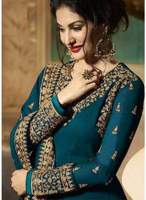 Dark-Sky-Blue Embroidered Faux Georgette Salwar 4