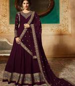 Purple  Embroidered Faux Georgette Anarkali