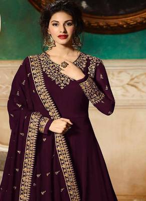 Purple  Embroidered Faux Georgette Anarkali 3