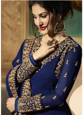 Blue Embroidered Faux Georgette Salwar 5