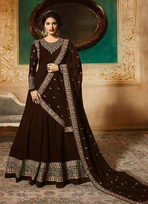 Brown Embroidered Faux Georgette Salwar 1