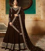 Brown Embroidered Faux Georgette Salwar