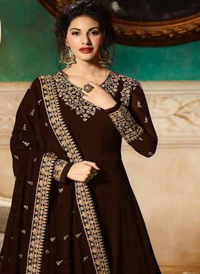 Brown Embroidered Faux Georgette Salwar 2