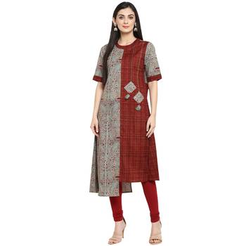 Multicoloured Cotton Asymmetrical Hemline Kurti 1