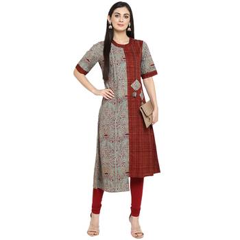 Multicoloured Cotton Asymmetrical Hemline Kurti 2