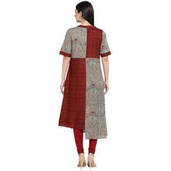 Multicoloured Cotton Asymmetrical Hemline Kurti 3