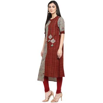 Multicoloured Cotton Asymmetrical Hemline Kurti 4